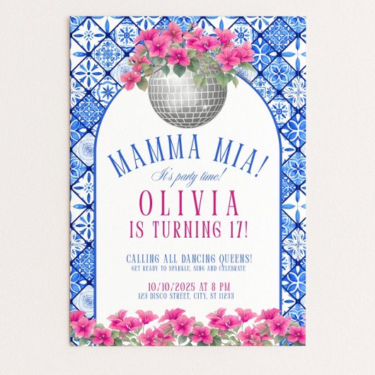 Mamma Mia Birthday Invitation Editable Disco Danci 招待状