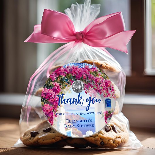 Mamma Mia Greek Disco Ball Blue Tiles Thank You ラウンドシール