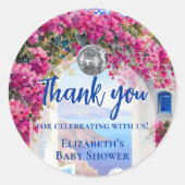 Mamma Mia Greek Disco Ball Blue Tiles Thank You ラウンドシール (正面)