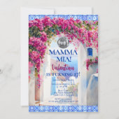 Mamma Mia Greek Island Pink Flowers Disco Birthday 招待状 (正面)