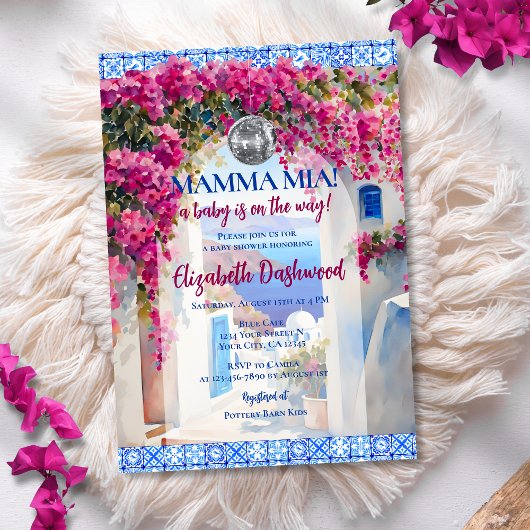 Mamma Mia Greek Tile Disco Ball Girl Baby Shower 招待状