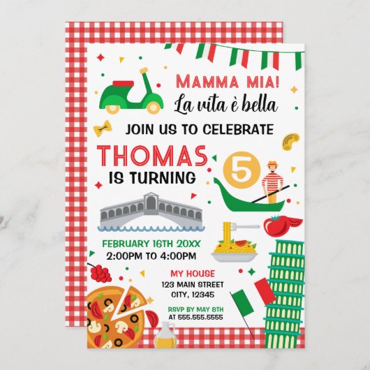 Mamma mia! Italian Birthday Party 招待状 (正面/裏面)