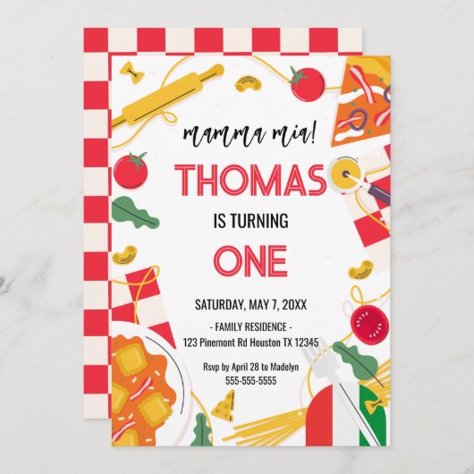 mamma mia! Italian Birthday Party Invitation 招待状 (正面/裏面)