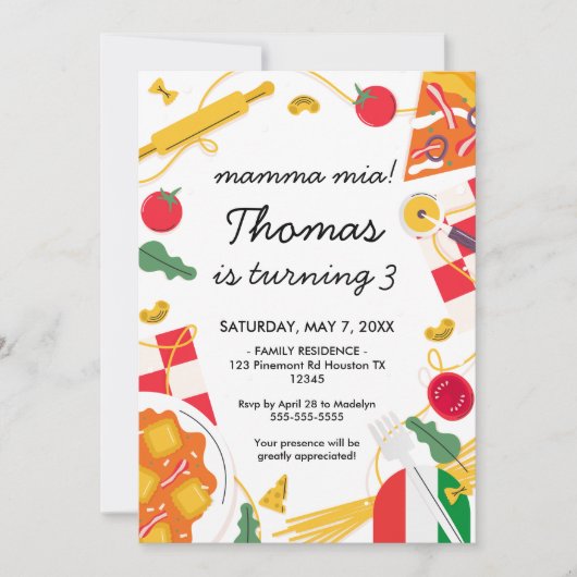 mamma mia! Italian Birthday Party Invitation 招待状 (正面)