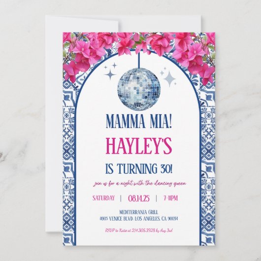 Mamma Mia Themed Birthday Invitation Template, 30t 招待状 (正面)