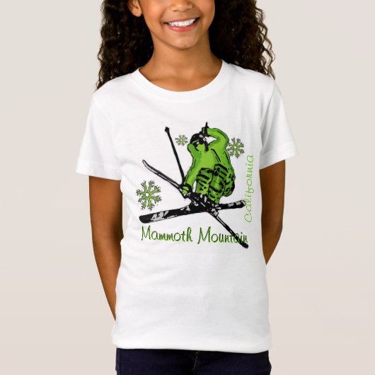 Mammoth Mountainカリフォルニアの緑の女の子のティー Tシャツ (正面)