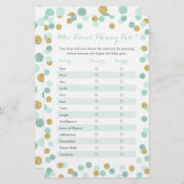 Mammy赤ちゃんシャワー最高のゲームを知るミント金ゴールド (正面/裏面)