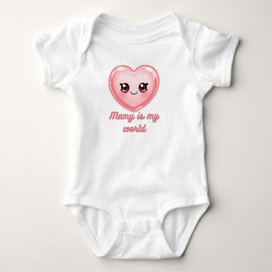 Mamy Is My World Baby Bodysuit - Cute Pink Kawaii  ベビーボディスーツ (正面)