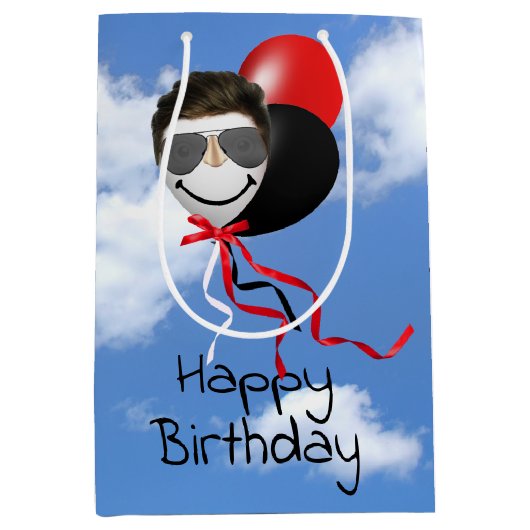 Man顔誕生日バルーン ミディアムペーパーバッグ (正面)