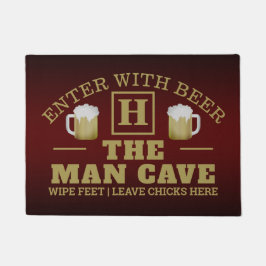 MAN おもしろい CAVE with Monogram and Beer on BROWN ドアマット