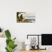 Man and Dog Enjoying Winter Countryside Vista ポスター (ホームオフィス)