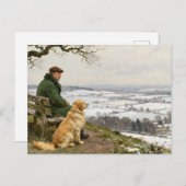 Man and Dog Enjoying Winter Countryside Vista ポストカード (正面/裏面)