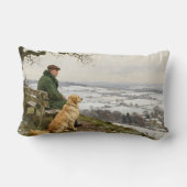 Man and Dog Enjoying Winter Countryside Vista ランバークッション (裏面)