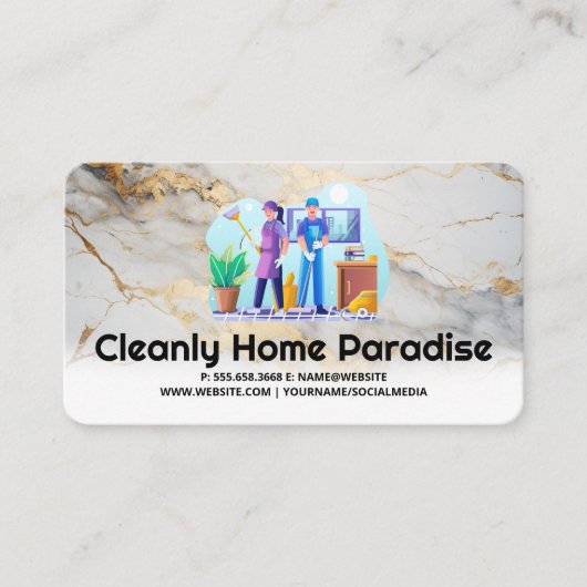 Man and Woman Cleaning Office 名刺 (正面)