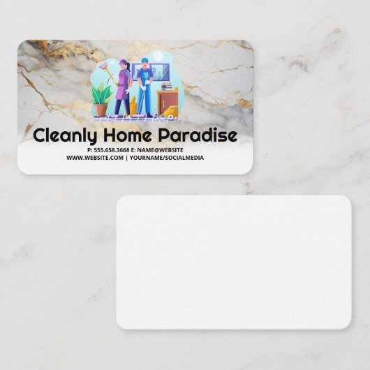 Man and Woman Cleaning Office 名刺 (正面/裏面)