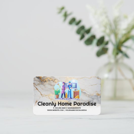 Man and Woman Cleaning Office 名刺 (スタンド正面)