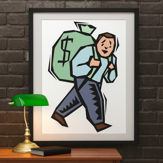 Man Carrying Large Money Bag ポスター