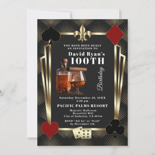 Man Casino Cognac And Cigar 100th Birthday Party  招待状 (正面)