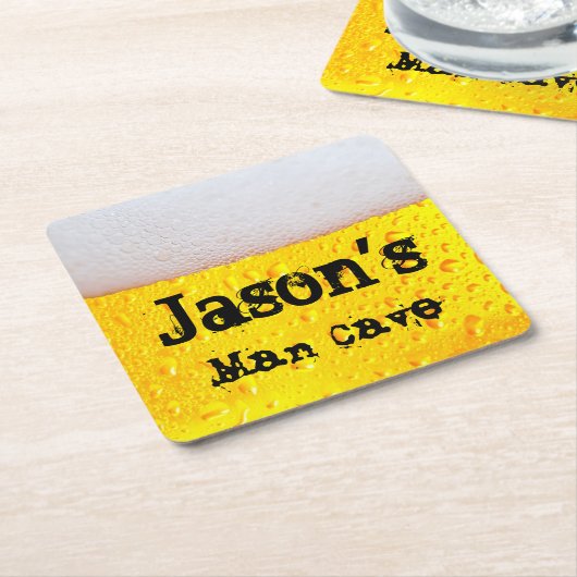 Man Cave Frothy おもしろい Beer自分の名前を入力 スクエアペーパーコースター (アングル)