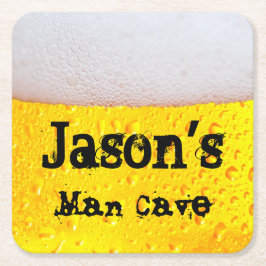 Man Cave Frothy おもしろい Beer自分の名前を入力 スクエアペーパーコースター