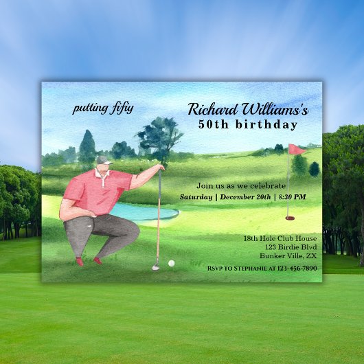 Man Golf Putting Fifty 50th Birthday 招待状