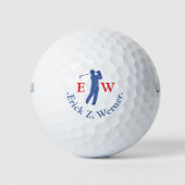 Man Golfer Classy Red Blue Monogram  ゴルフボール (正面)