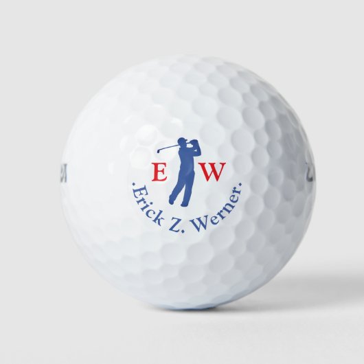 Man Golfer Classy Red Blue Monogram  ゴルフボール (正面)