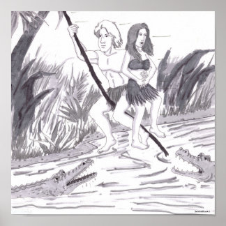 Man Holding a Woman While Swinging on a Vine Past  ポスター