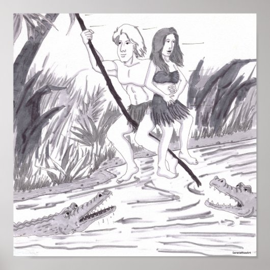 Man Holding a Woman While Swinging on a Vine Past  ポスター (正面)