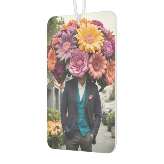 Man In Suit With Head Covered In Flowers カーエアーフレッシュナー (左)