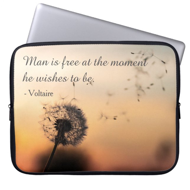 Man is Free Voltaire Quote Dandelion ラップトップスリーブ (正面)