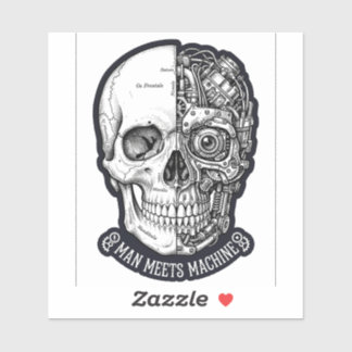 Man Meets Machine Skull Sticker Biker Cyborg DecAL シール