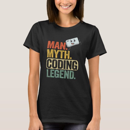 Man Myth Coding Legend CoderパパギークComputer Pro Tシャツ (正面)