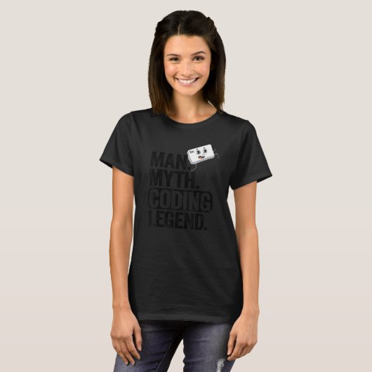 Man Myth Coding Legend CoderパパギークComputer Pro Tシャツ (正面フル)