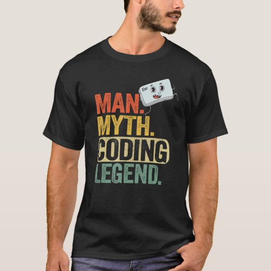Man Myth Coding Legend CoderパパギークComputer Pro Tシャツ (正面)