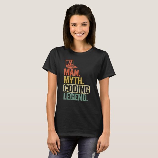 Man Myth Coding Legend CoderパパギークComputer Pro Tシャツ (正面フル)