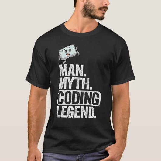 Man Myth Coding Legend CoderパパギークComputer Pro Tシャツ (正面)