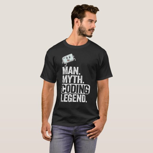 Man Myth Coding Legend CoderパパギークComputer Pro Tシャツ (正面フル)