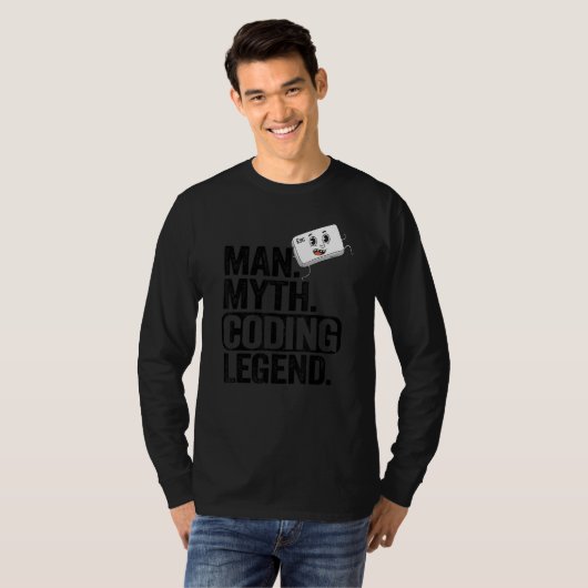 Man Myth Coding Legend CoderパパギークComputer Pro Tシャツ (正面フル)