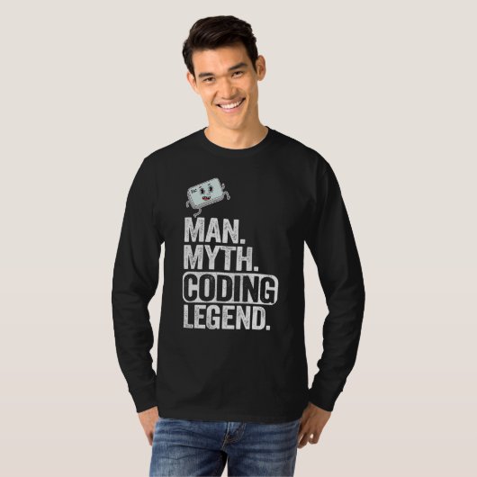 Man Myth Coding Legend CoderパパギークComputer Pro Tシャツ (正面フル)