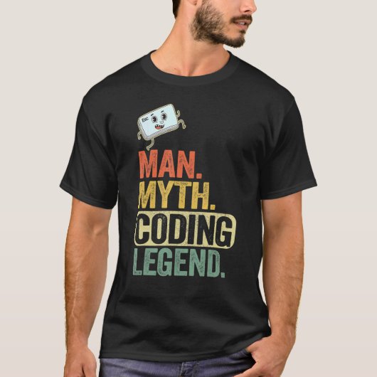 Man Myth Coding Legend CoderパパギークComputer Pro Tシャツ (正面)