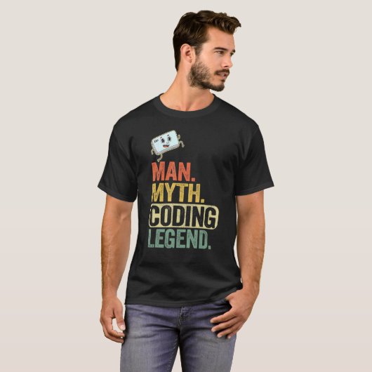 Man Myth Coding Legend CoderパパギークComputer Pro Tシャツ (正面フル)