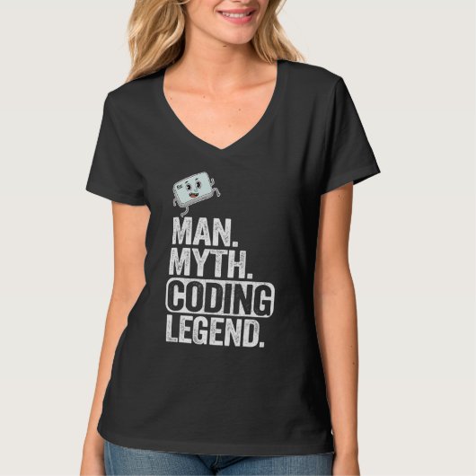 Man Myth Coding Legend CoderパパギークComputer Pro Tシャツ (正面)