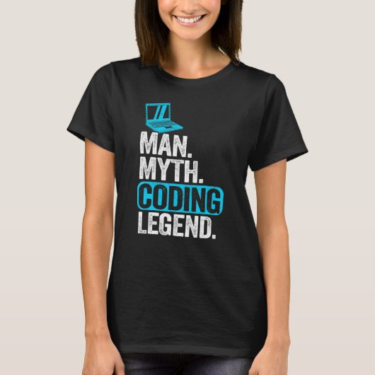 Man Myth Coding Legend CoderパパギークComputer Pro Tシャツ (正面)