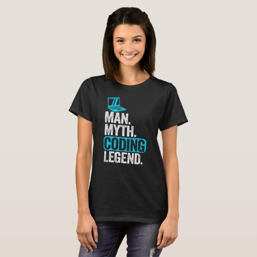 Man Myth Coding Legend CoderパパギークComputer Pro Tシャツ (正面フル)