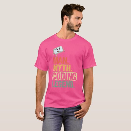 Man Myth Coding Legend CoderパパギークComputer Pro Tシャツ (正面フル)