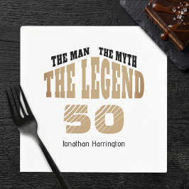 Man Myth Legend 太字 ブラック ゴールド 50th パーティー  スタンダードカクテルナプキン
