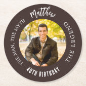Man myth legend photo brown birthday party ラウンドペーパーコースター (正面)