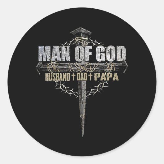 Man of God Husband Dad Papa Christian Cross ラウンドシール (正面)