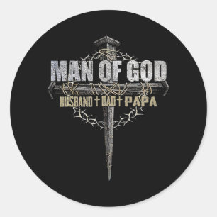 Man of God Husband Dad Papa Christian Cross ラウンドシール